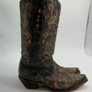 Corral Women's 6 M Laser Inlay Black Hot Pink Leat